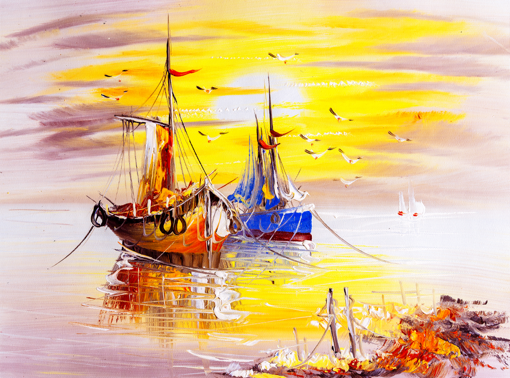 Pine Stretched  Framed 1 Panel - Boats
