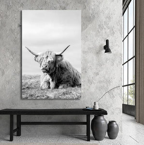 Modern Animal Canvas Wall Art Print Poster | Home Decor | Stretched 1 Panel - Highland Cow