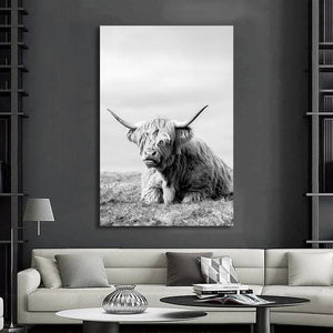 Modern Animal Canvas Wall Art Print Poster | Home Decor | Stretched 1 Panel - Highland Cow