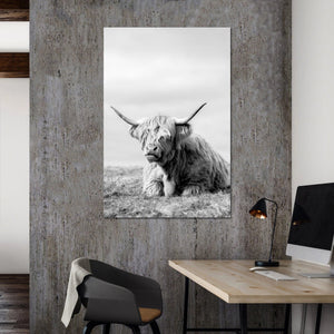 Modern Animal Canvas Wall Art Print Poster | Home Decor | Stretched 1 Panel - Highland Cow