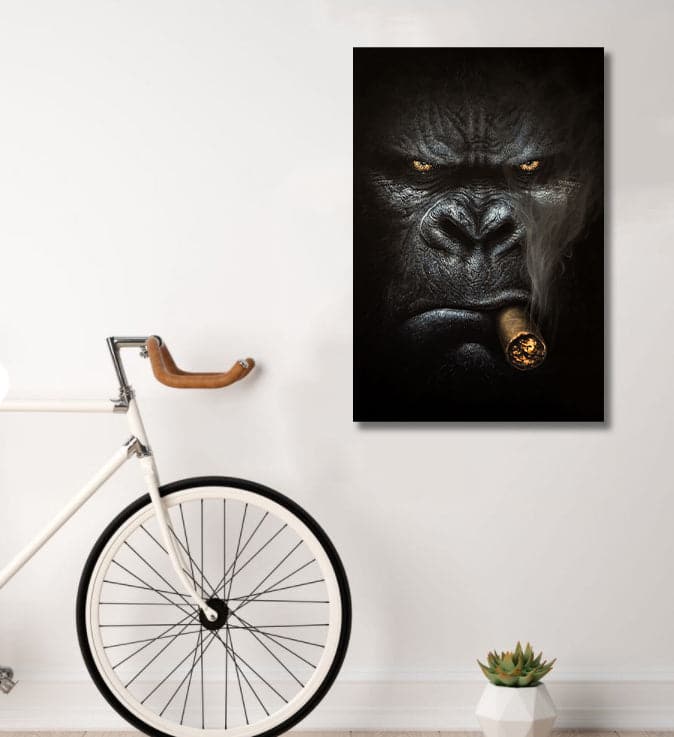 Pine Stretched  Framed 1 Panel - Smoking Gorilla