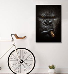 Pine Stretched  Framed 1 Panel - Smoking Gorilla