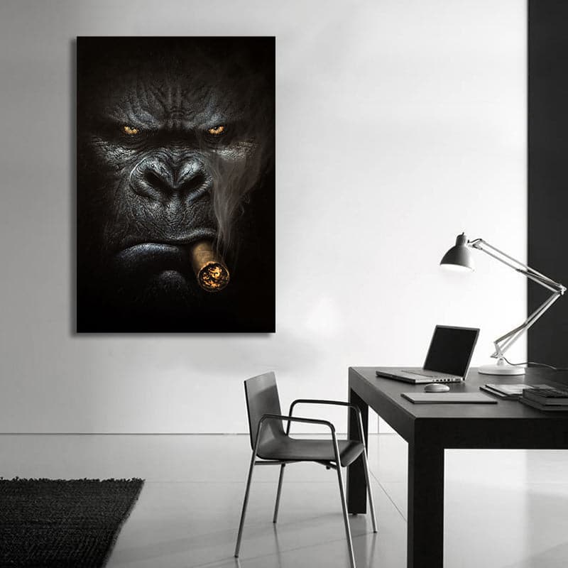 Pine Stretched  Framed 1 Panel - Smoking Gorilla