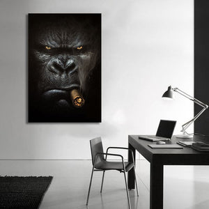 Pine Stretched  Framed 1 Panel - Smoking Gorilla