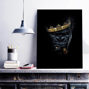 Pine Stretched  Framed 1 Panel - Smoking Gorilla
