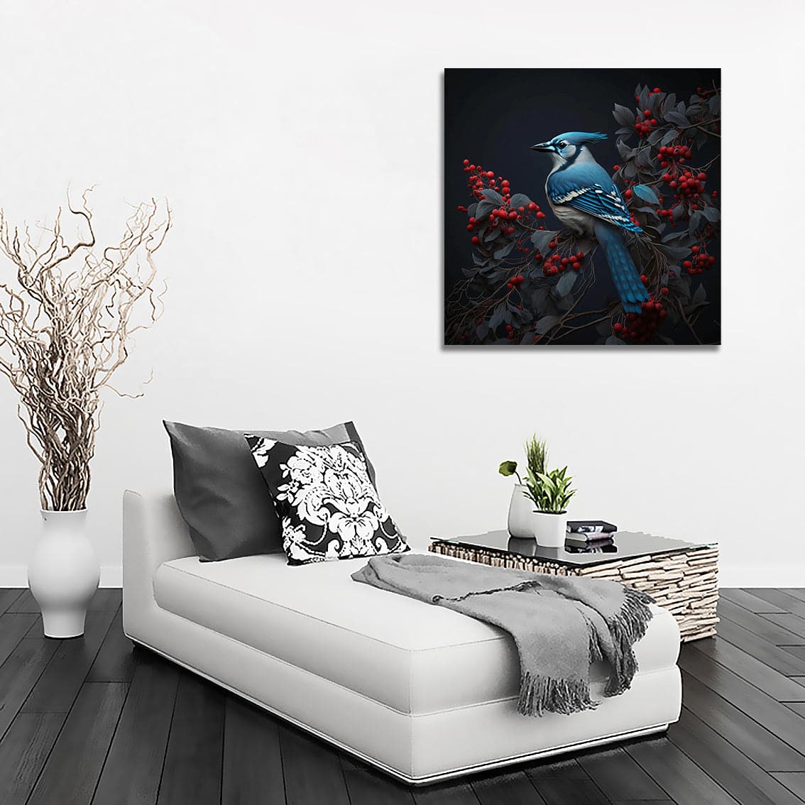 Pine Stretched  Framed 1 Panel - Blue Jay