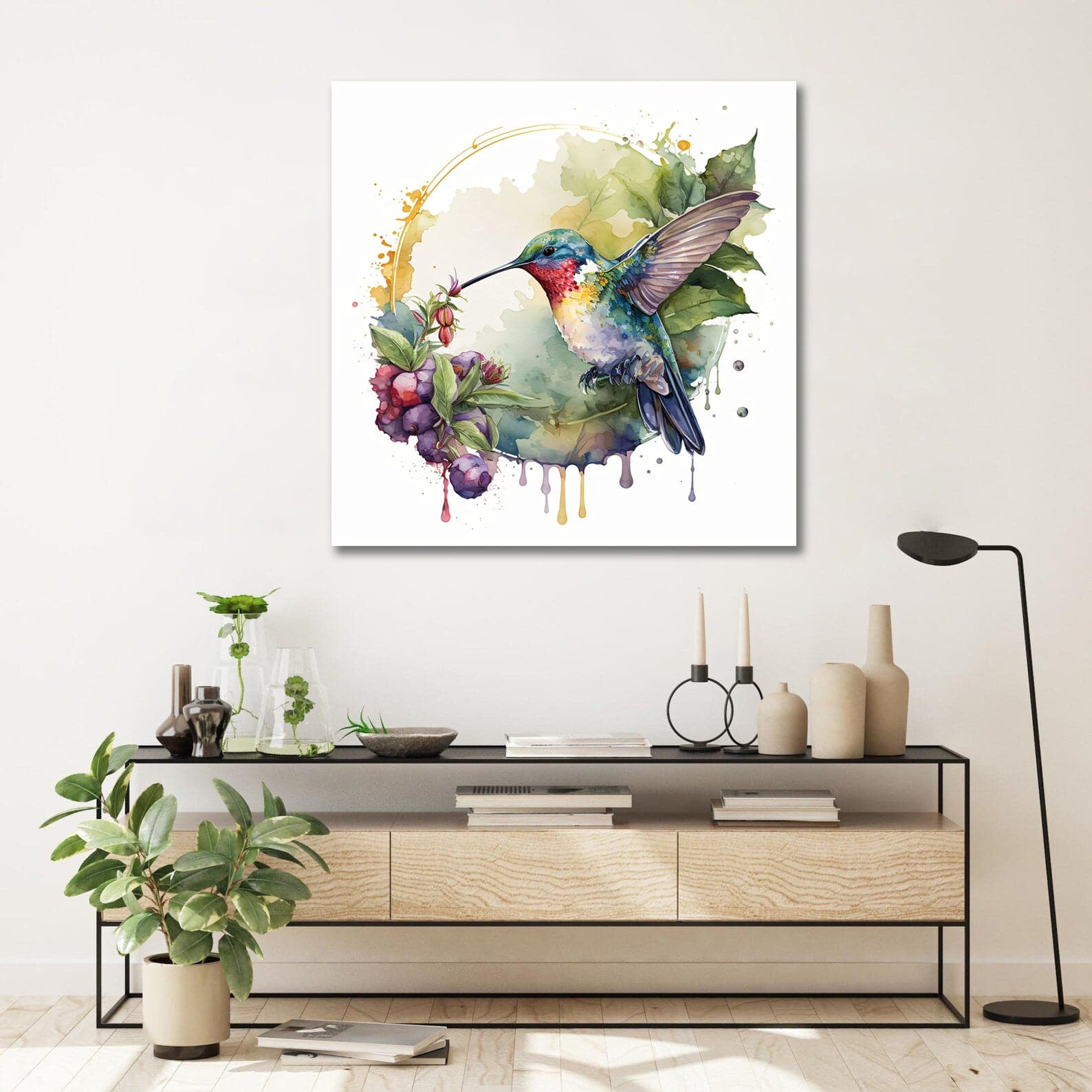 Pine Stretched  Framed 1 Panel - Hummingbird