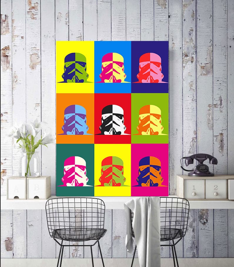 Pine Stretched  Framed 1 Panel - Pop Art - Stormtrooper Helmet