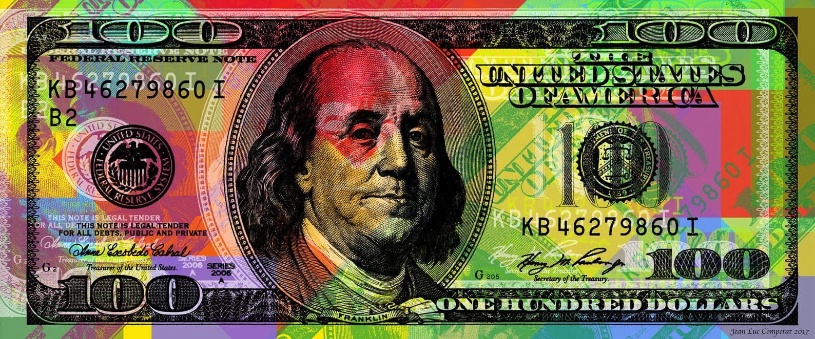 Pine Stretched  Framed 1 Panel - 100 dollars Benjamin Franklin