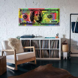Pine Stretched  Framed 1 Panel - 100 dollars Benjamin Franklin