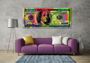 Pine Stretched  Framed 1 Panel - 100 dollars Benjamin Franklin