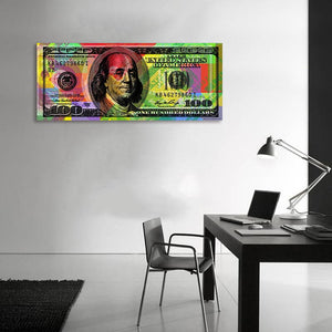 Pine Stretched  Framed 1 Panel - 100 dollars Benjamin Franklin