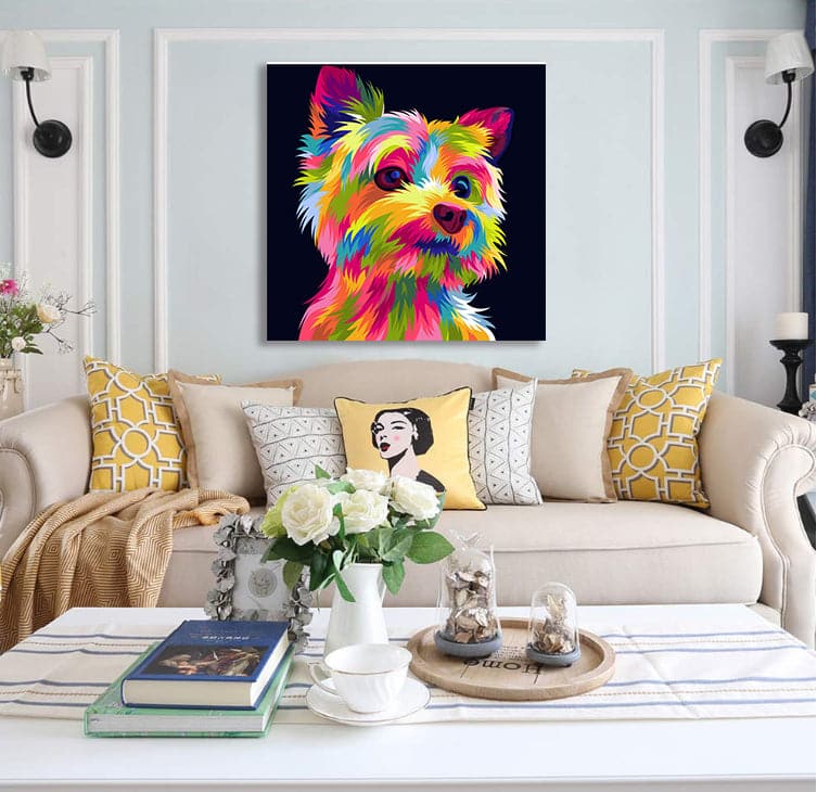 Pine Stretched  Framed 1 Panel - Rainbow Puppy