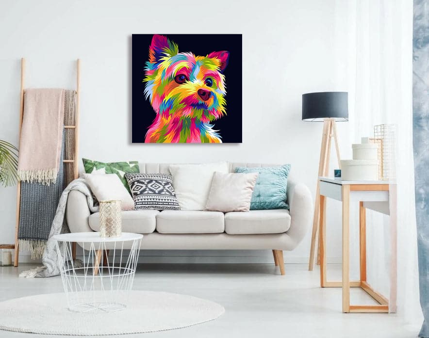 Pine Stretched  Framed 1 Panel - Rainbow Puppy