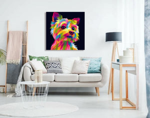 Pine Stretched  Framed 1 Panel - Rainbow Puppy