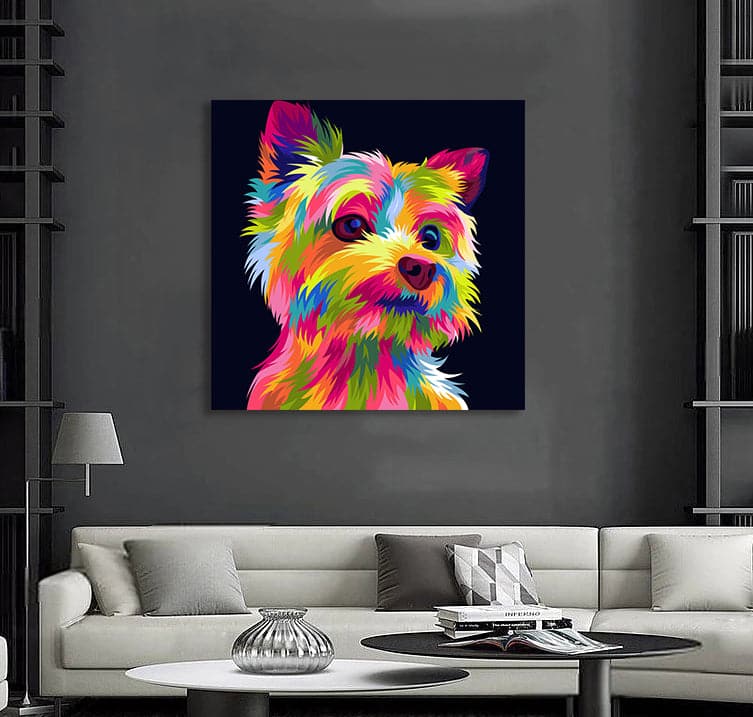 Pine Stretched  Framed 1 Panel - Rainbow Puppy