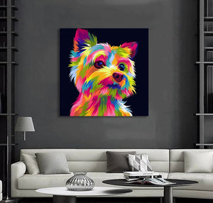 Pine Stretched  Framed 1 Panel - Rainbow Puppy