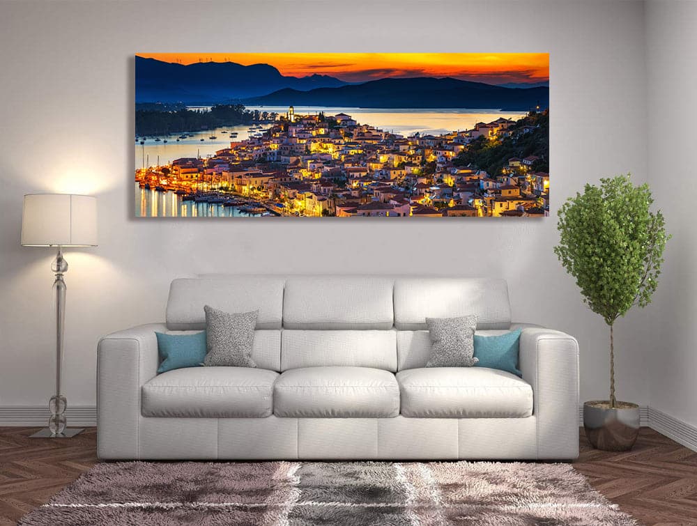 Pine Stretched  Framed 1 Panel - Poros at night, Greece