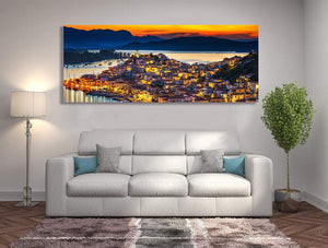 Pine Stretched  Framed 1 Panel - Poros at night, Greece