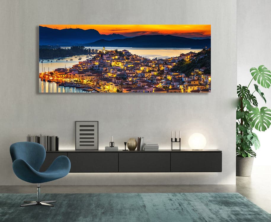 Pine Stretched  Framed 1 Panel - Poros at night, Greece