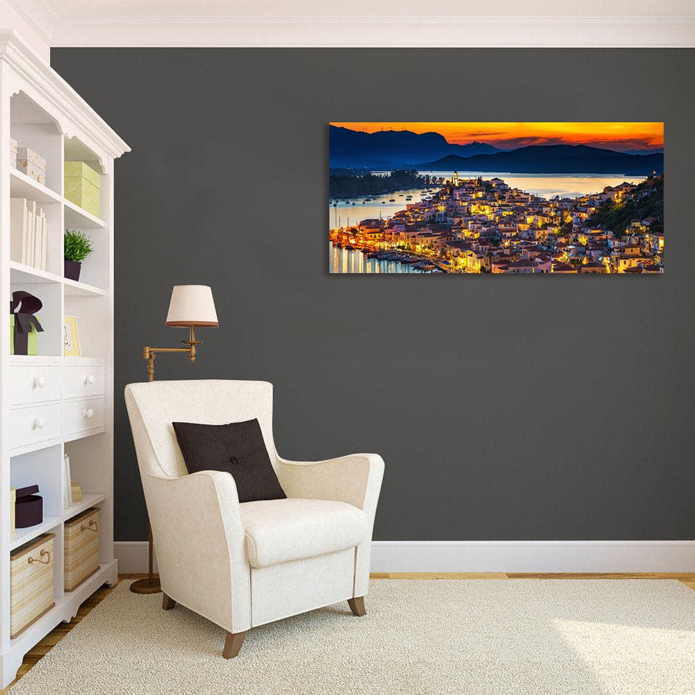 Pine Stretched  Framed 1 Panel - Poros at night, Greece