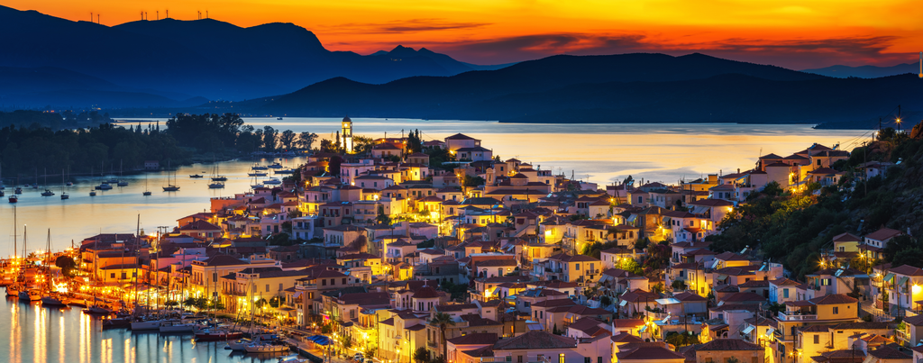 Pine Stretched  Framed 1 Panel - Poros at night, Greece