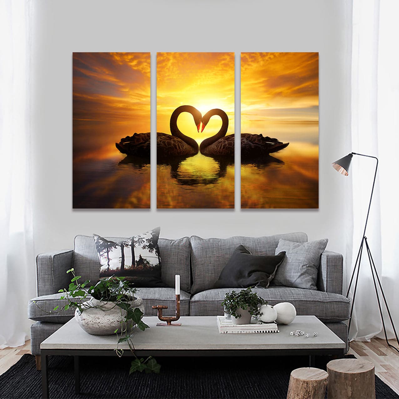 Pine Stretched  Framed 3 Panels - Love