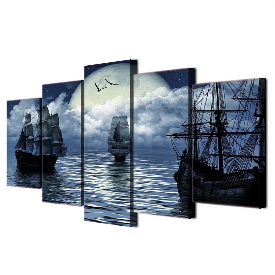 Framed 5 Panels - Ships