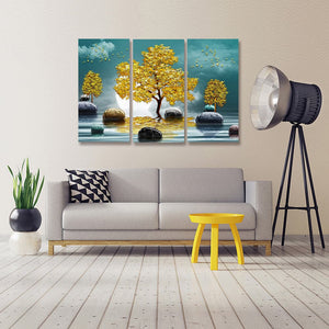 Framed 3 Panels - Golden Tree (3D Style)