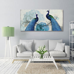 Pine Stretched  Framed 1 Panel - Peacocks