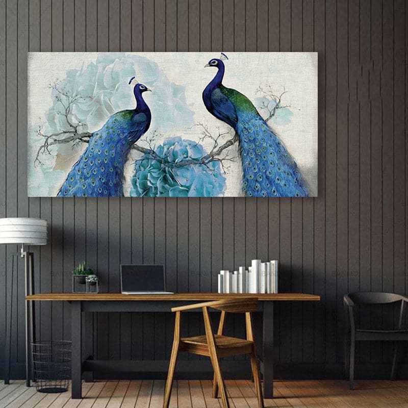 Pine Stretched  Framed 1 Panel - Peacocks