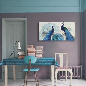 Pine Stretched  Framed 1 Panel - Peacocks