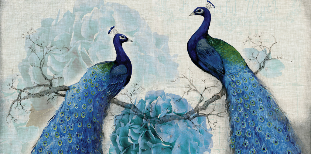 Pine Stretched  Framed 1 Panel - Peacocks