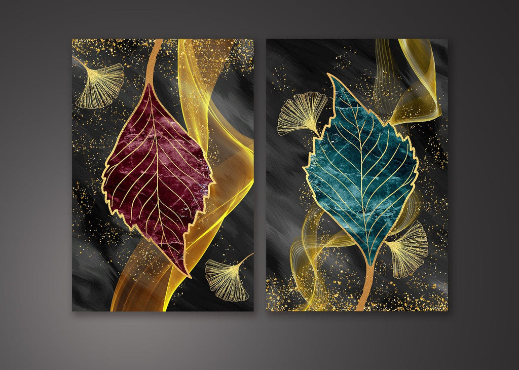 Framed 2 Panels -  Ginkgo Leaves (3D Style)