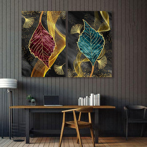 Framed 2 Panels -  Ginkgo Leaves (3D Style)