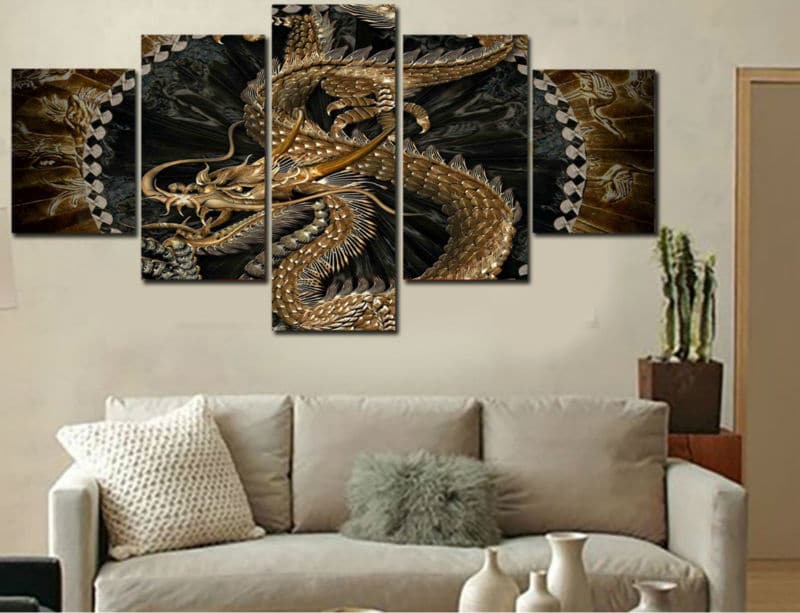 Framed 5 Panels - Dragon