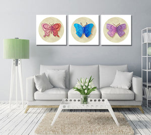 Pine Stretched  Framed 3 Panels - Butterflies