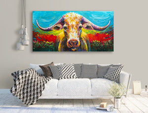 Framed 1 Panel - Long Horn Cow