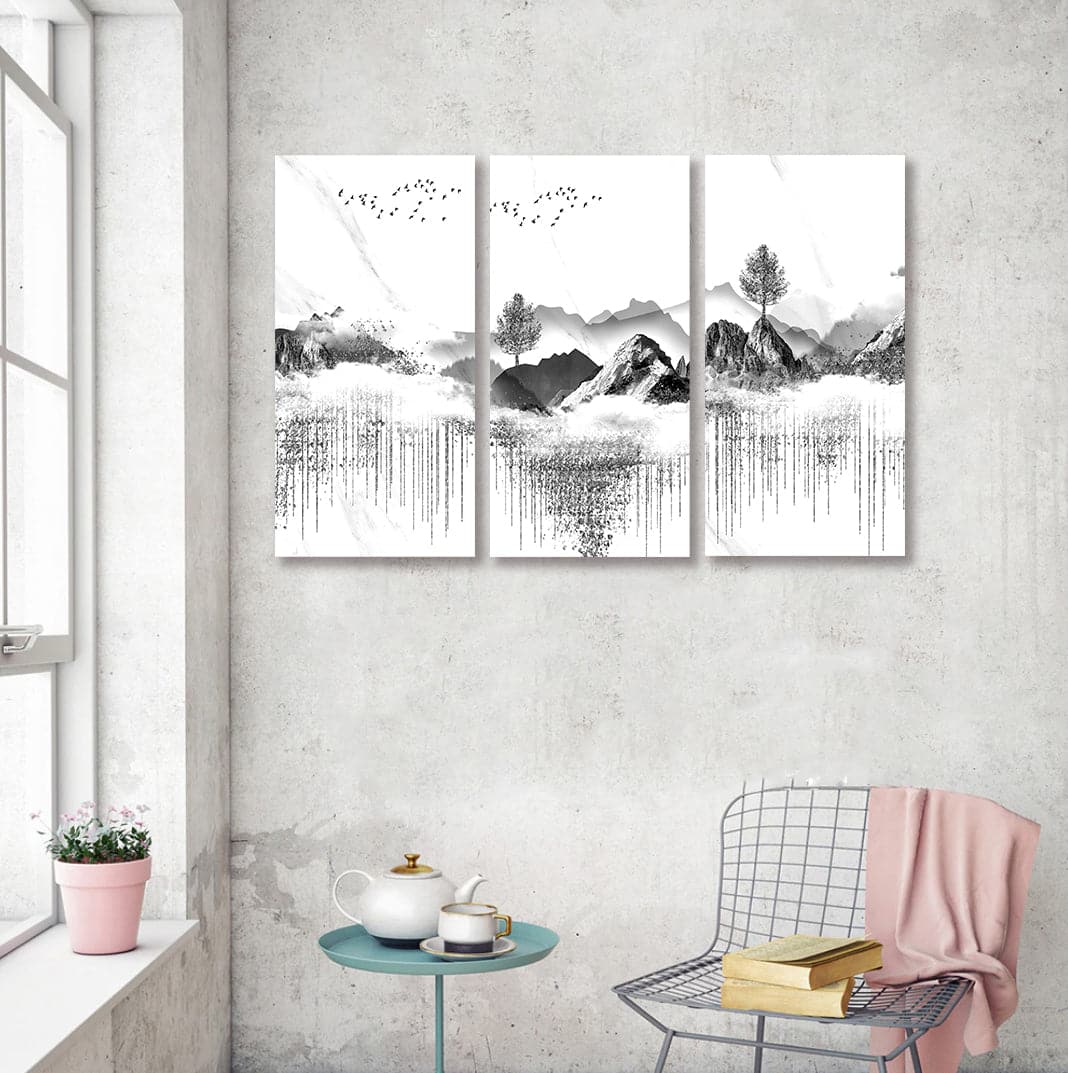 Framed 3 Panels - Ink Landscape