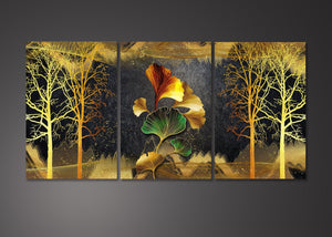 Pine Stretched  Framed 3 Panels - Golden Ginkgo (3D Style)