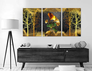 Pine Stretched  Framed 3 Panels - Golden Ginkgo (3D Style)