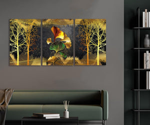 Pine Stretched  Framed 3 Panels - Golden Ginkgo (3D Style)