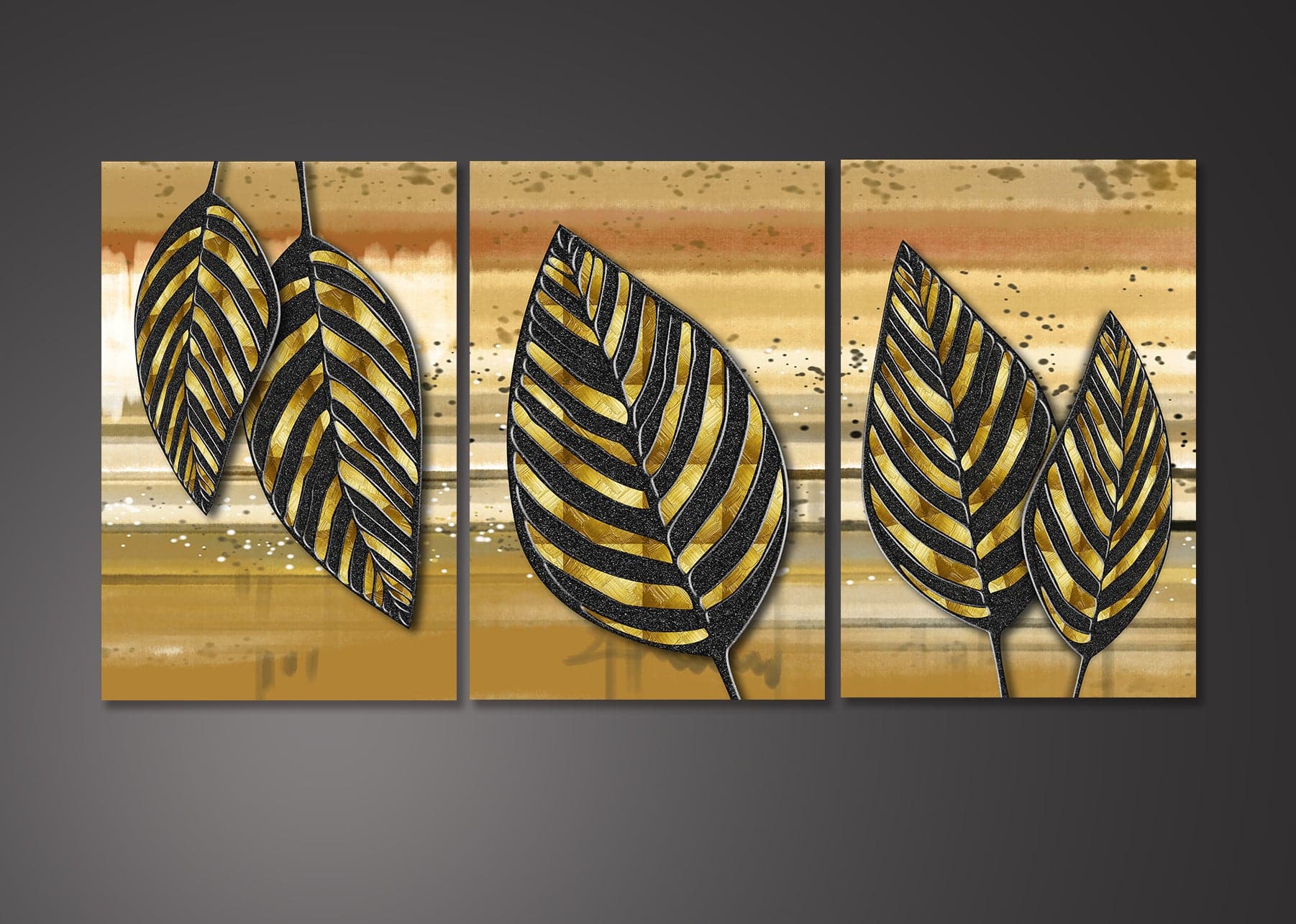 Framed 3 Panels - Leaves (3D Style)