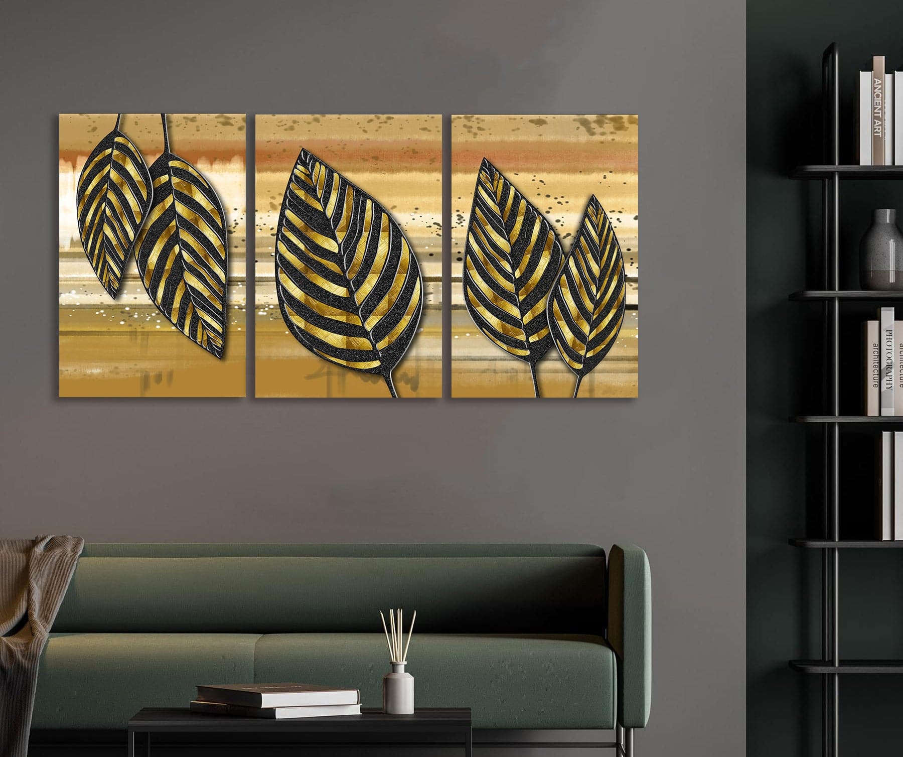 Framed 3 Panels - Leaves (3D Style)