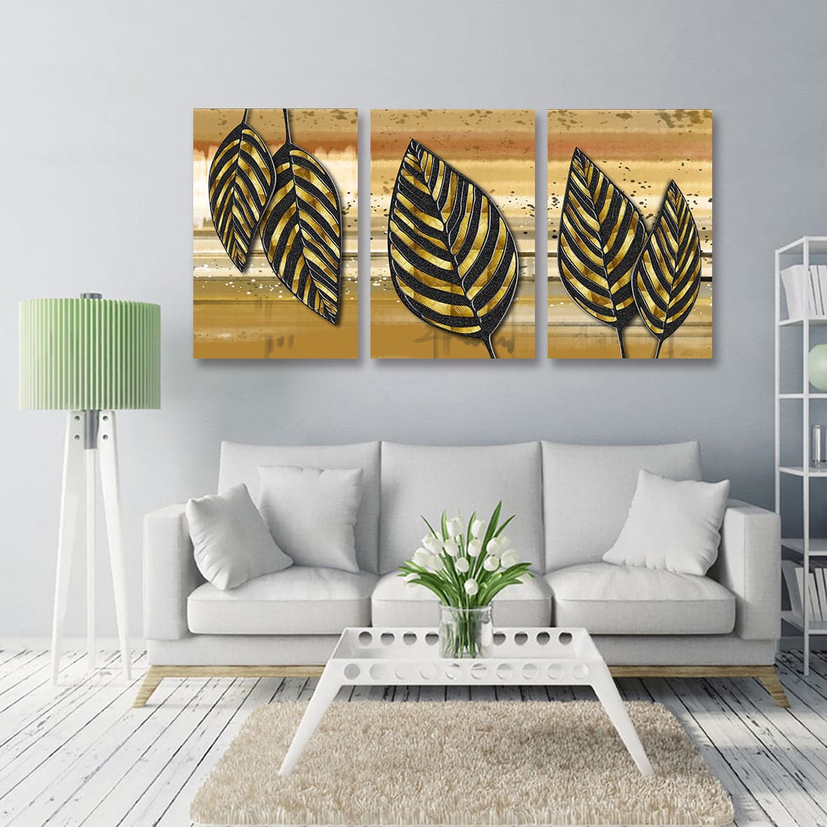 Framed 3 Panels - Leaves (3D Style)