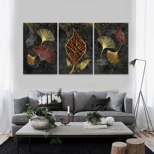 Framed 3 Panels - Ginkgo Leaves (3D Style)