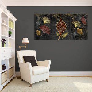 Framed 3 Panels - Ginkgo Leaves (3D Style)