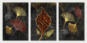 Framed 3 Panels - Ginkgo Leaves (3D Style)