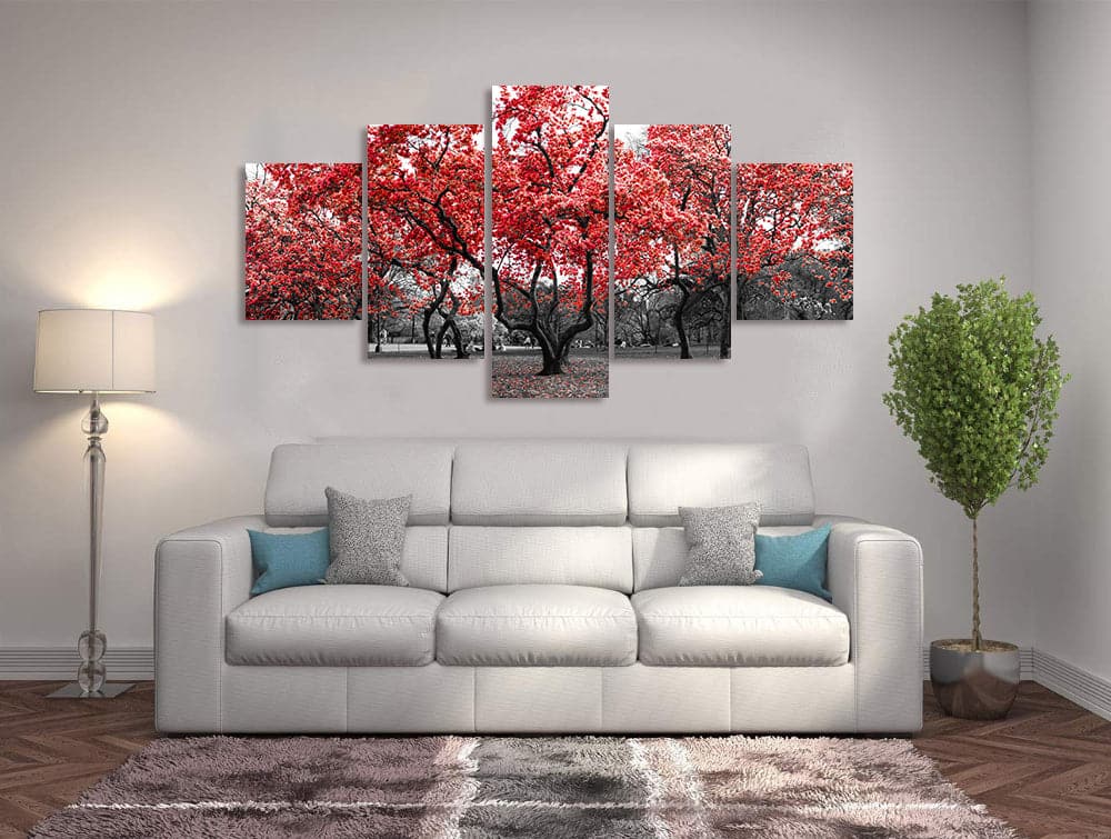 Framed 5 Panels - Red Tree