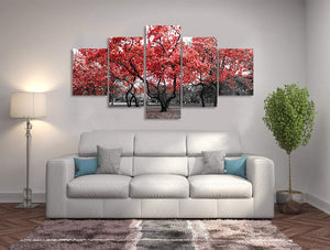 Framed 5 Panels - Red Tree